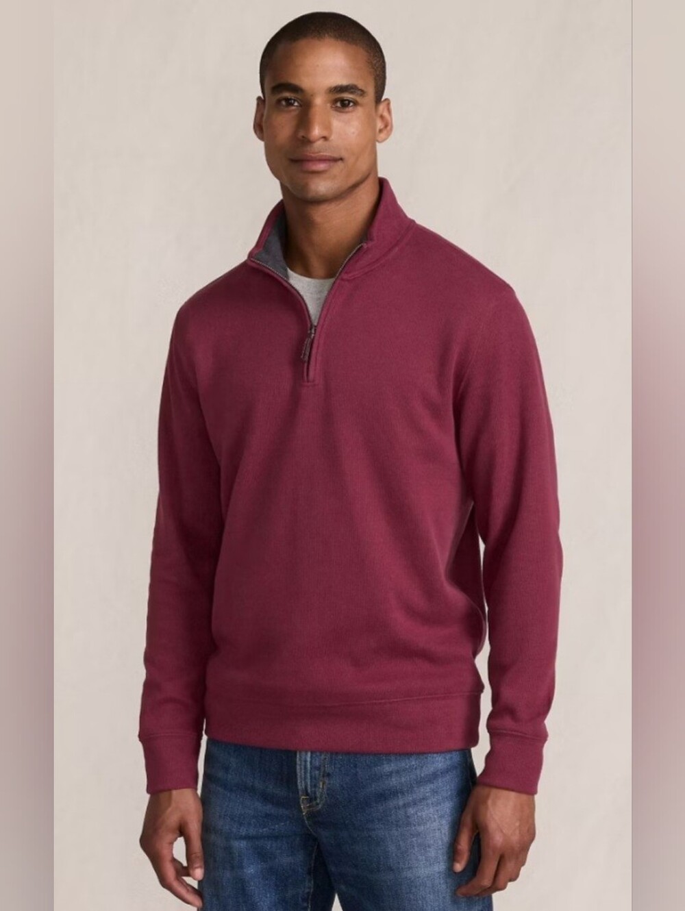 Lands' End Mens Size Small Ribbed Quarter Zip Sweater in Burgandy